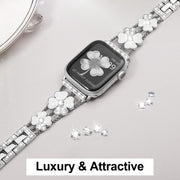 For Apple Watch 8 45mm Petal Metal Diamond Watch Band(Sliver+White)