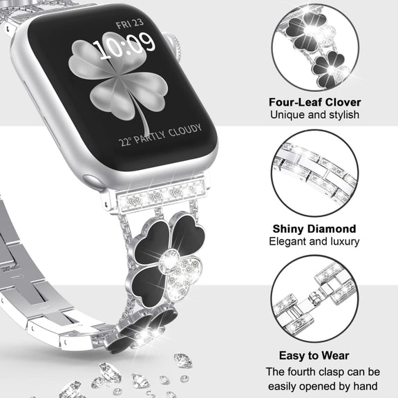 For Apple Watch SE 44mm Petal Metal Diamond Watch Band(Silver+Black)