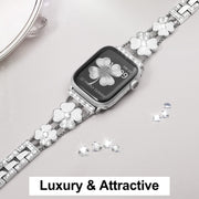 For Apple Watch 6 40mm Petal Metal Diamond Watch Band(Sliver+White)