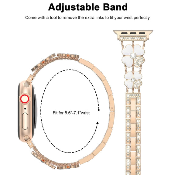 For Apple Watch 6 44mm Petal Metal Diamond Watch Band(Rose Gold+White)