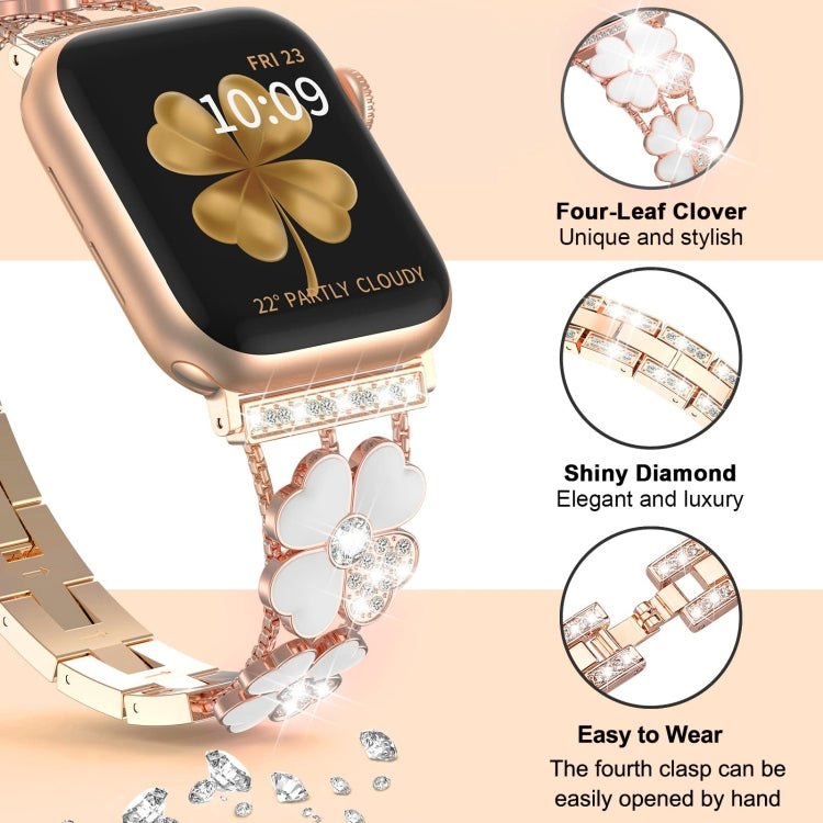 For Apple Watch 5 40mm Petal Metal Diamond Watch Band(Rose Gold+White)