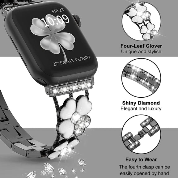 For Apple Watch 5 44mm Petal Metal Diamond Watch Band(Black+White)
