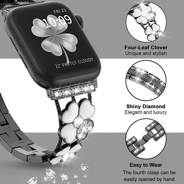 For Apple Watch 5 44mm Petal Metal Diamond Watch Band(Black+White)