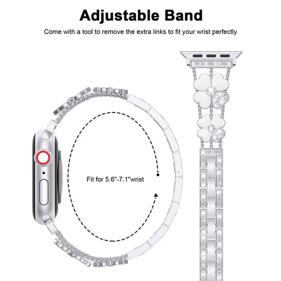 For Apple Watch 5 44mm Petal Metal Diamond Watch Band(Sliver+White)