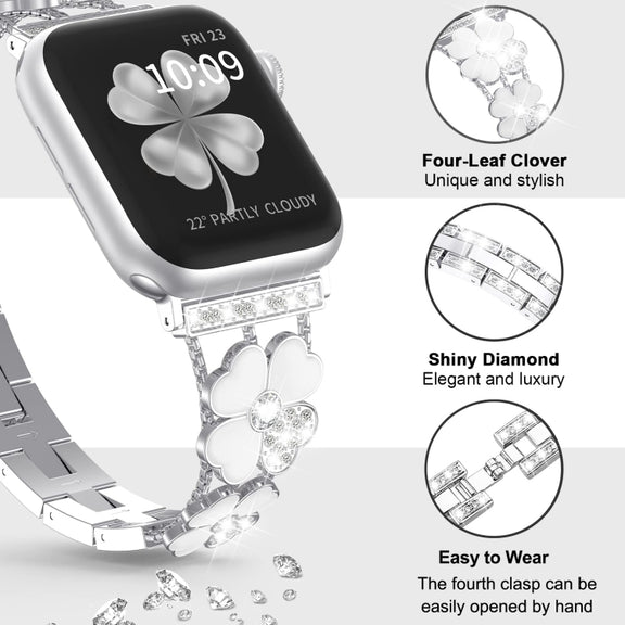 For Apple Watch 4 40mm Petal Metal Diamond Watch Band(Sliver+White)