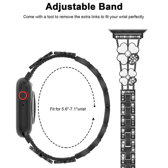 For Apple Watch 3 38mm Petal Metal Diamond Watch Band(Black+White)