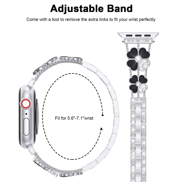 For Apple Watch 2 38mm Petal Metal Diamond Watch Band(Sliver+Black)