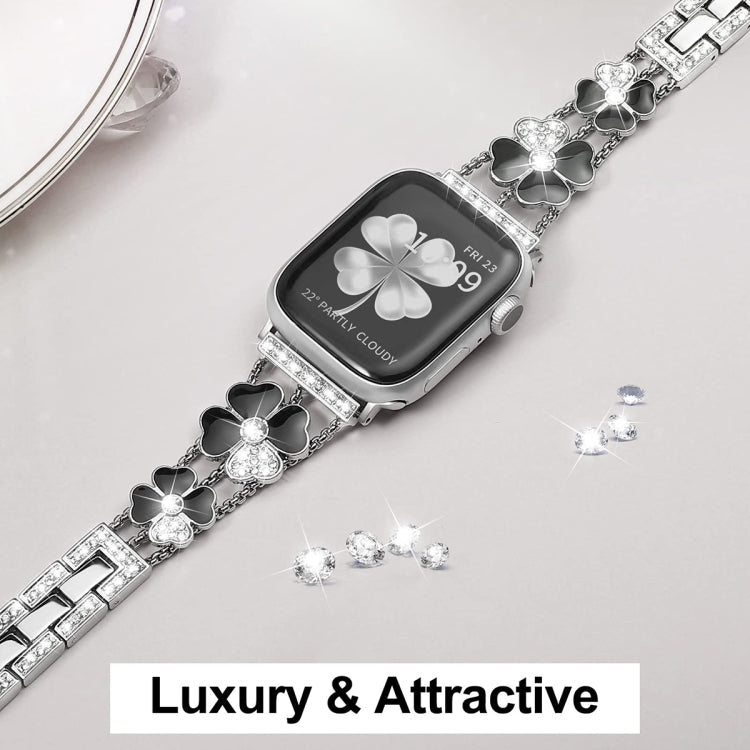 For Apple Watch 38mm Petal Metal Diamond Watch Band(Sliver+Black)