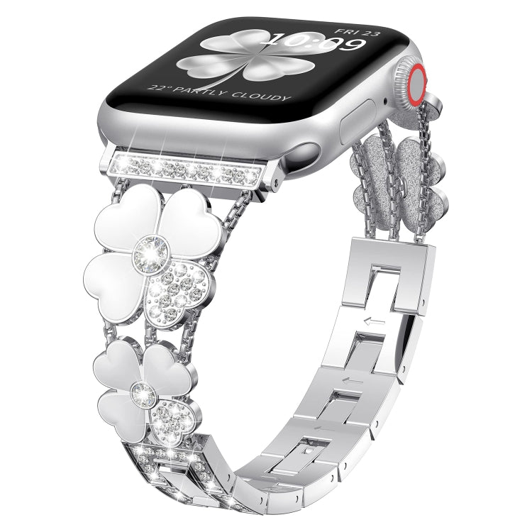 For Apple Watch 38mm Petal Metal Diamond Watch Band(Sliver+White)