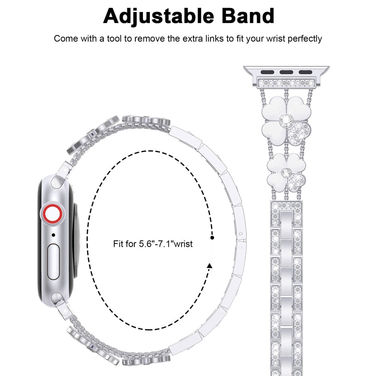 For Apple Watch 38mm Petal Metal Diamond Watch Band(Sliver+White)