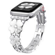 For Apple Watch 38mm Petal Metal Diamond Watch Band(Sliver+White)