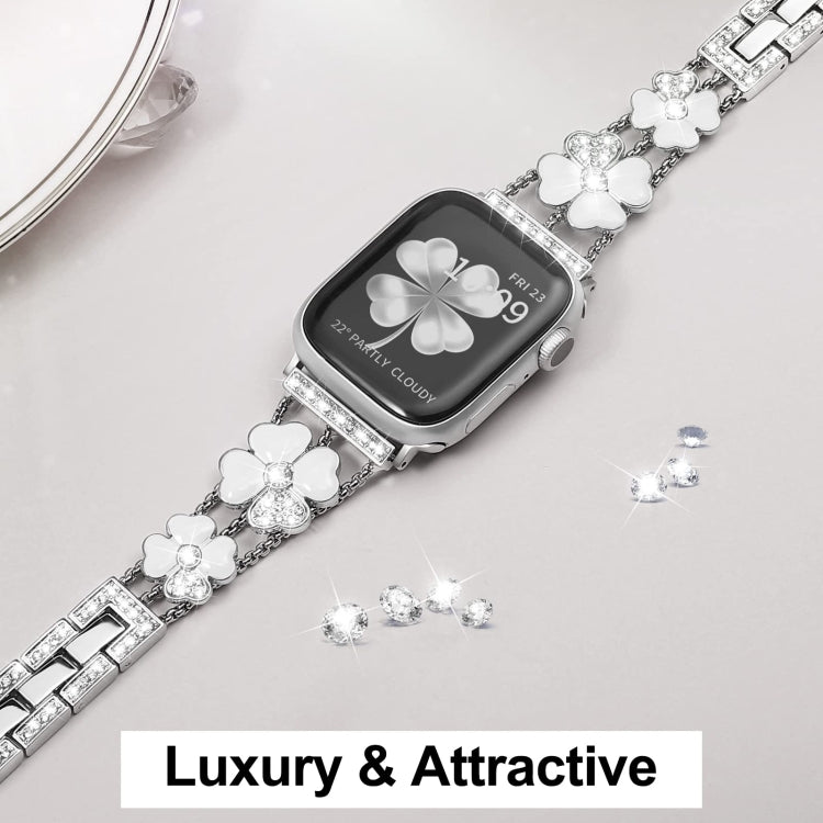 For Apple Watch 38mm Petal Metal Diamond Watch Band(Sliver+White)