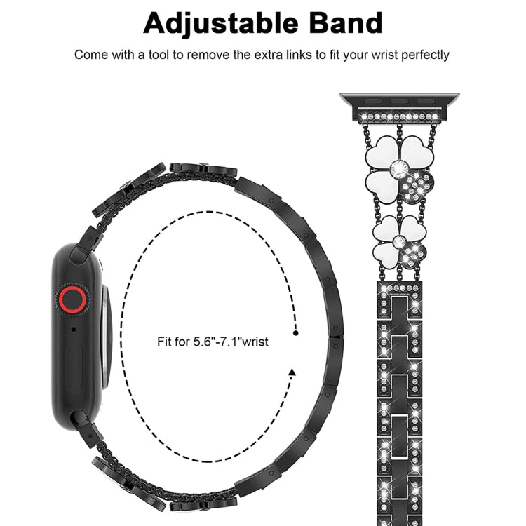 For Apple Watch 42mm Petal Metal Diamond Watch Band(Black+White)