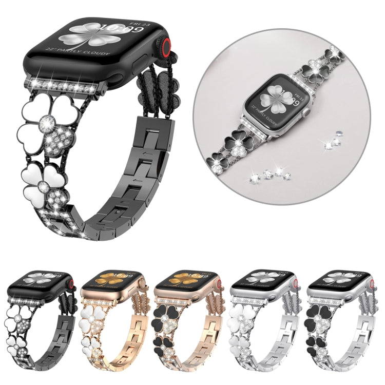 For Apple Watch 6 44mm Petal Metal Diamond Watch Band(Black+White)