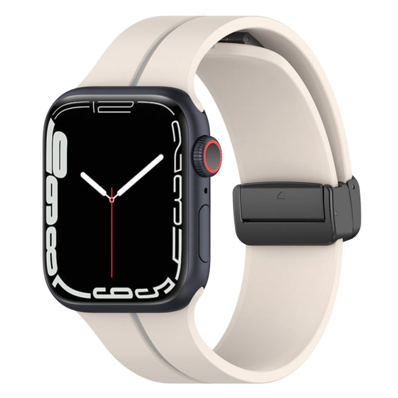 Two Color Folding Buckle Silicone Watch Band For Apple Watch Ultra 49mm(Starlight+Grey)