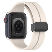 Two Color Folding Buckle Silicone Watch Band For Apple Watch SE 2022 40mm(Starlight+Grey)