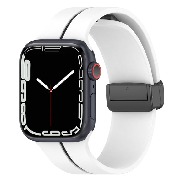 Two Color Folding Buckle Silicone Watch Band For Apple Watch SE 2022 44mm(White+Black)