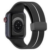 Two Color Folding Buckle Silicone Watch Band For Apple Watch SE 2022 44mm(Black+White)