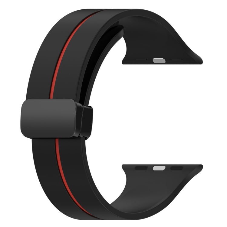 Two Color Folding Buckle Silicone Watch Band For Apple Watch SE 2022 44mm(Black+Red)
