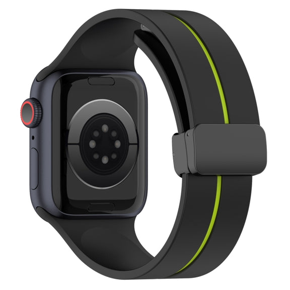 Two Color Folding Buckle Silicone Watch Band For Apple Watch SE 2022 44mm(Black+Lime)