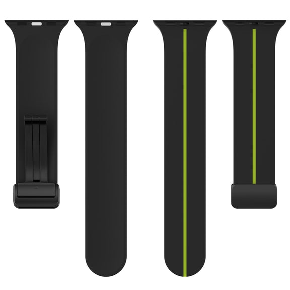 Two Color Folding Buckle Silicone Watch Band For Apple Watch SE 2022 44mm(Black+Lime)