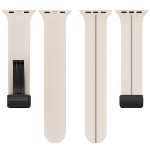 Two Color Folding Buckle Silicone Watch Band For Apple Watch SE 2022 44mm(Starlight+Grey)