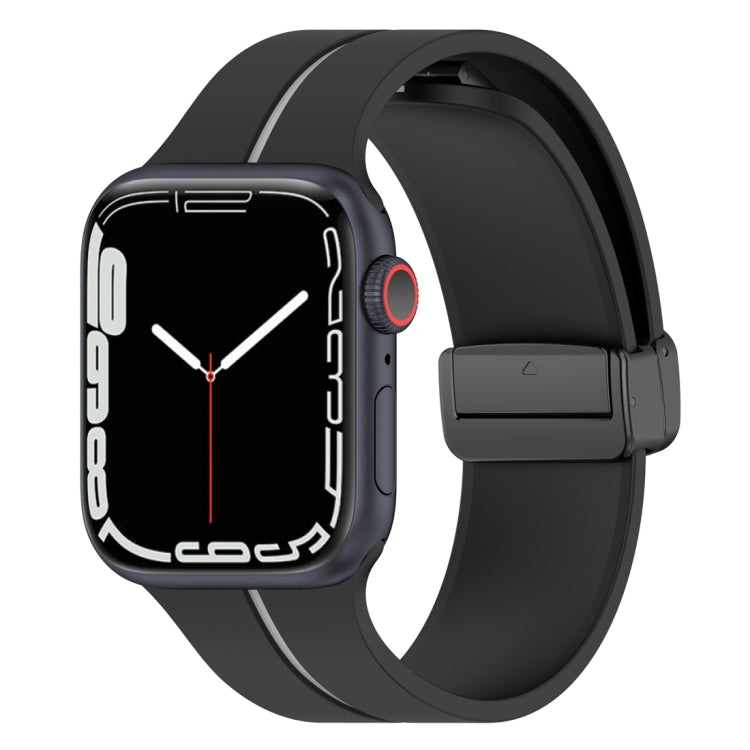 Two Color Folding Buckle Silicone Watch Band For Apple Watch SE 40mm(Black+Grey)