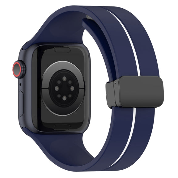 Two Color Folding Buckle Silicone Watch Band For Apple Watch SE 40mm(Midnight Blue+White)