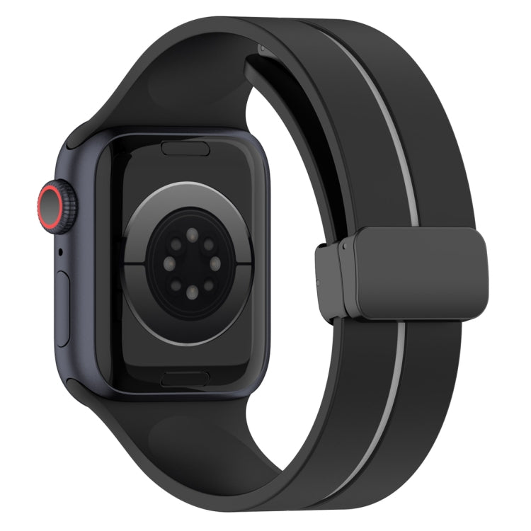 Two Color Folding Buckle Silicone Watch Band For Apple Watch SE 44mm(Black+Grey)