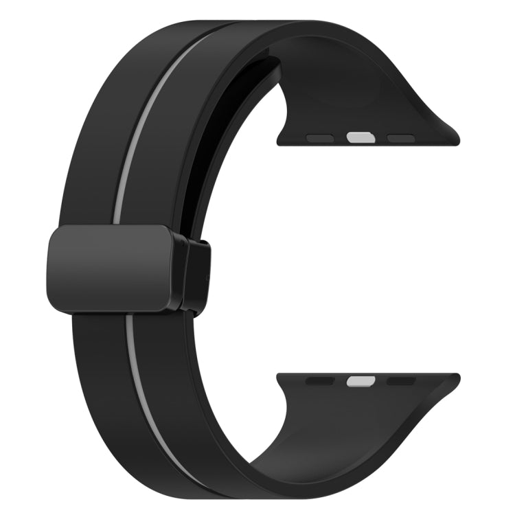 Two Color Folding Buckle Silicone Watch Band For Apple Watch SE 44mm(Black+Grey)
