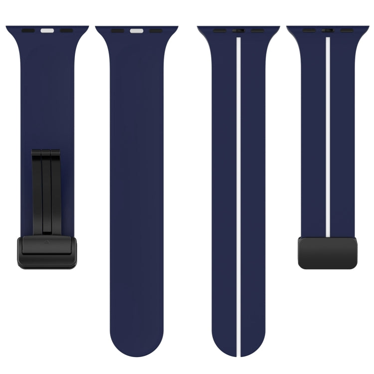 Two Color Folding Buckle Silicone Watch Band For Apple Watch 6 40mm(Midnight Blue+White)