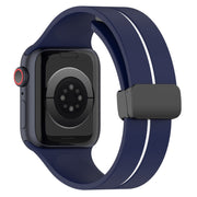 Two Color Folding Buckle Silicone Watch Band For Apple Watch 6 44mm(Midnight Blue+White)