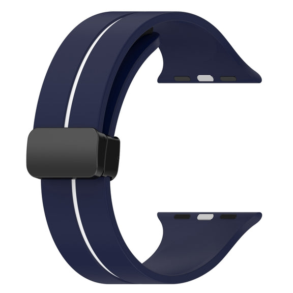 Two Color Folding Buckle Silicone Watch Band For Apple Watch 6 44mm(Midnight Blue+White)