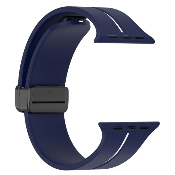 Two Color Folding Buckle Silicone Watch Band For Apple Watch 6 44mm(Midnight Blue+White)