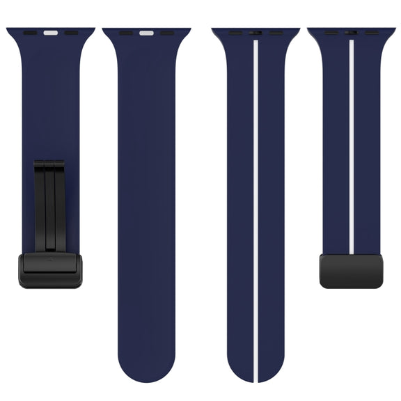 Two Color Folding Buckle Silicone Watch Band For Apple Watch 6 44mm(Midnight Blue+White)