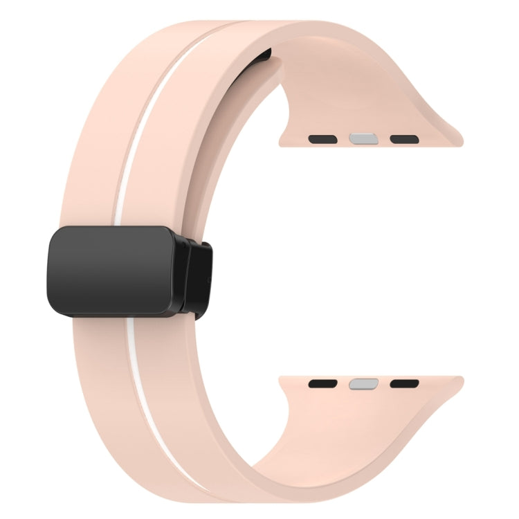 Two Color Folding Buckle Silicone Watch Band For Apple Watch 5 40mm(Pink+White)
