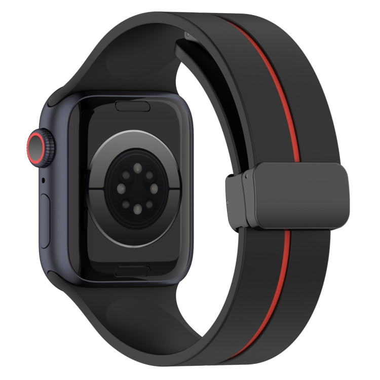 Two Color Folding Buckle Silicone Watch Band For Apple Watch 5 40mm(Black+Red)