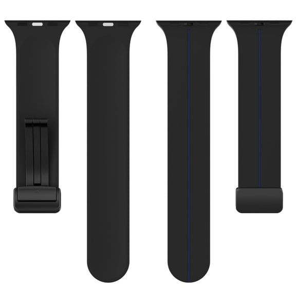 Two Color Folding Buckle Silicone Watch Band For Apple Watch 4 40mm(Black+Blue)