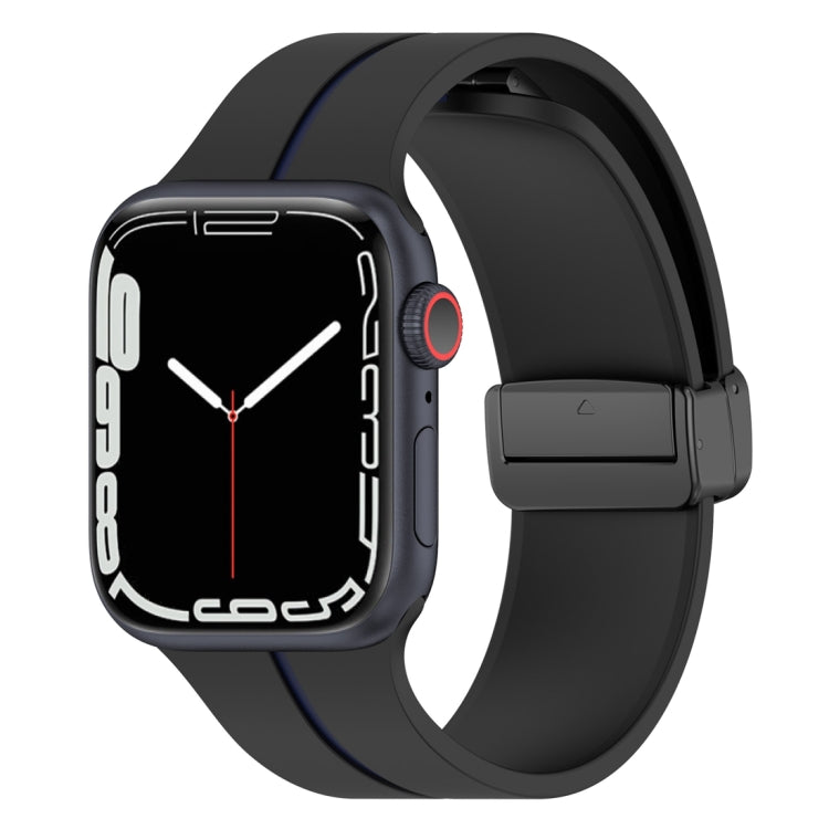 Two Color Folding Buckle Silicone Watch Band For Apple Watch 4 44mm(Black+Blue)