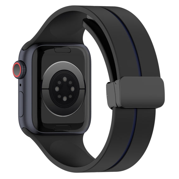 Two Color Folding Buckle Silicone Watch Band For Apple Watch 4 44mm(Black+Blue)