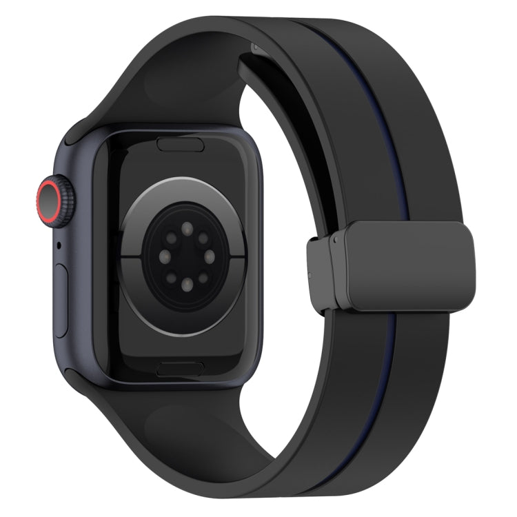Two Color Folding Buckle Silicone Watch Band For Apple Watch 4 44mm(Black+Blue)