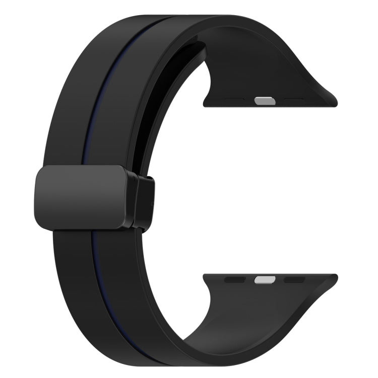 Two Color Folding Buckle Silicone Watch Band For Apple Watch 4 44mm(Black+Blue)