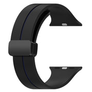Two Color Folding Buckle Silicone Watch Band For Apple Watch 4 44mm(Black+Blue)