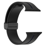 Two Color Folding Buckle Silicone Watch Band For Apple Watch 4 44mm(Black+Blue)