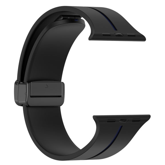 Two Color Folding Buckle Silicone Watch Band For Apple Watch 4 44mm(Black+Blue)