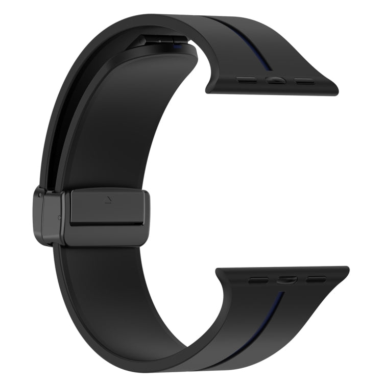 Two Color Folding Buckle Silicone Watch Band For Apple Watch 4 44mm(Black+Blue)