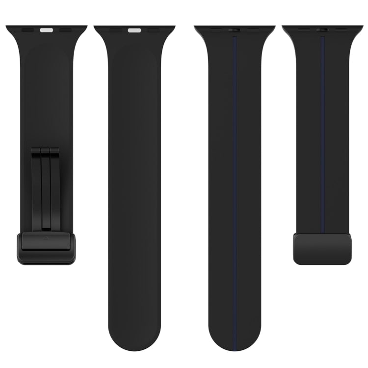 Two Color Folding Buckle Silicone Watch Band For Apple Watch 4 44mm(Black+Blue)