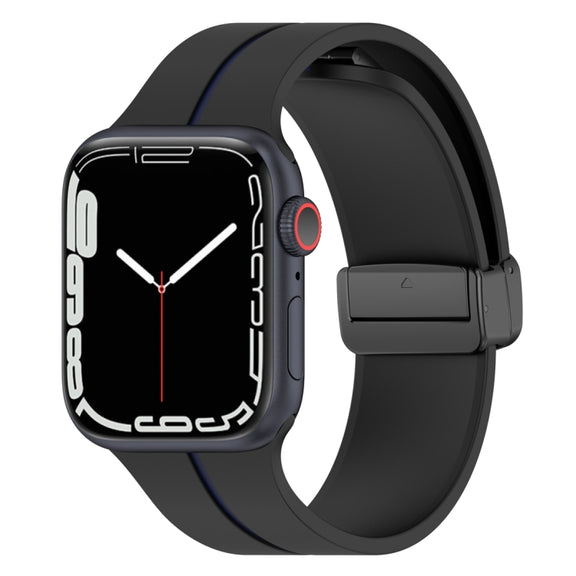 Two Color Folding Buckle Silicone Watch Band For Apple Watch 4 44mm(Black+Blue)