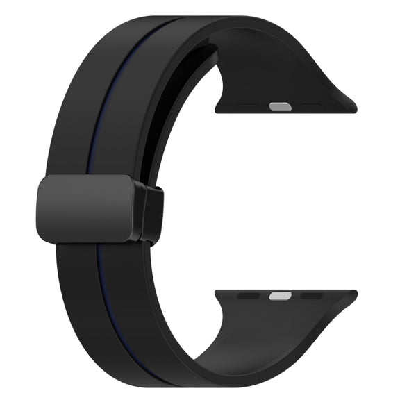 Two Color Folding Buckle Silicone Watch Band For Apple Watch 3 38mm(Black+Blue)