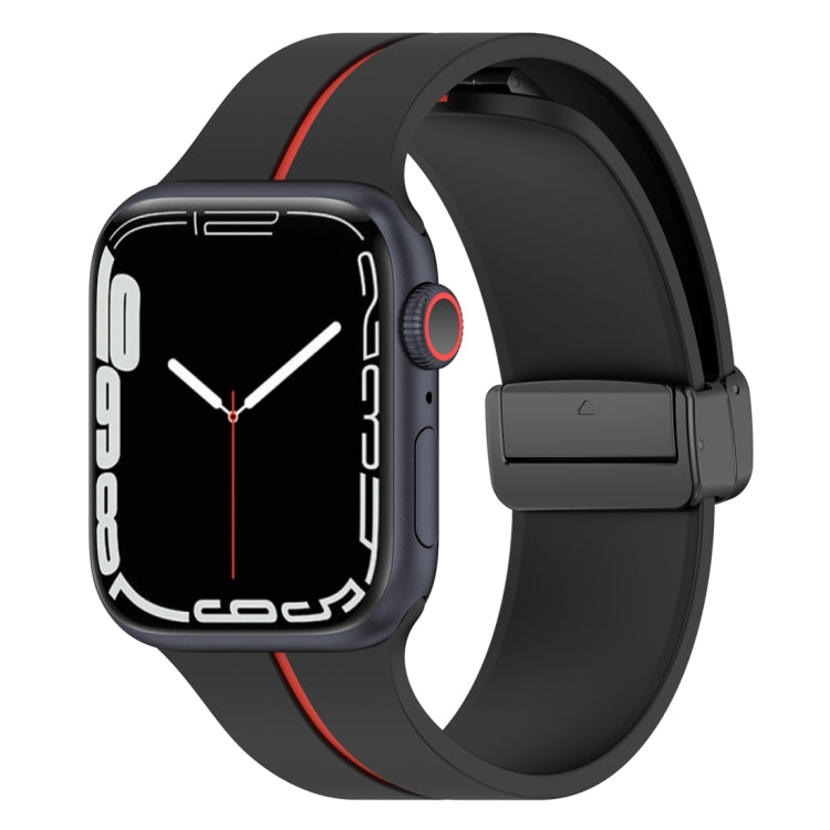 Two Color Folding Buckle Silicone Watch Band For Apple Watch 3 42mm(Black+Red)